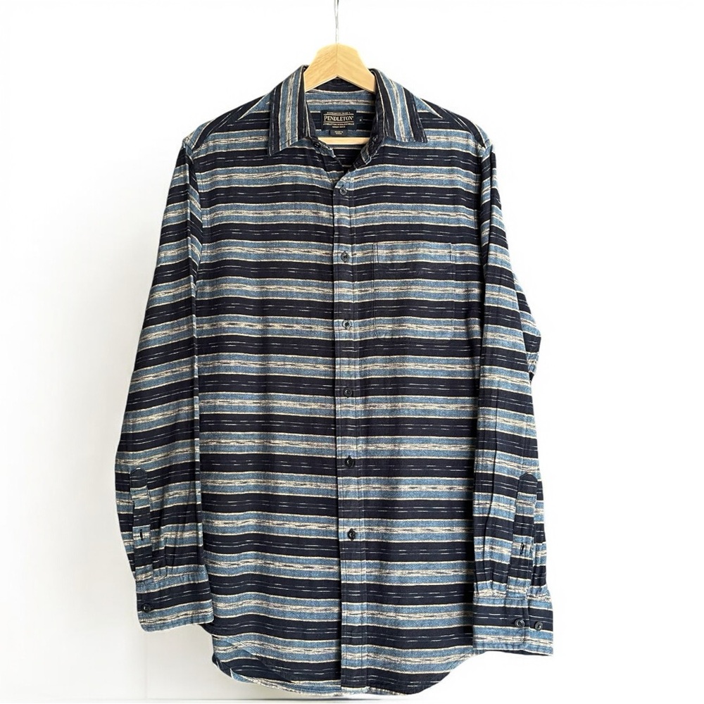 Pendleton Soft Cotton & Linen Blue Southwestern Striped Button Down Shirt